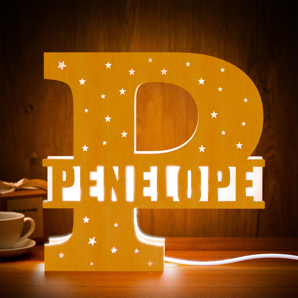 Initial Wood Letter Light